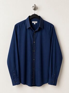 Express Navy Blue Fitted Button Up Shirt XL Long Sleeve Dot Trim Dress Shirt